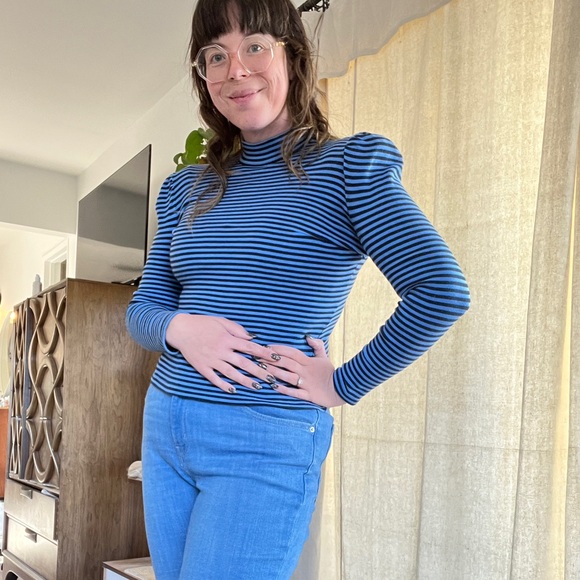 PushButton Blue Striped Turtleneck Avant Garde High Fashion Designer South Korea - Picture 2 of 8